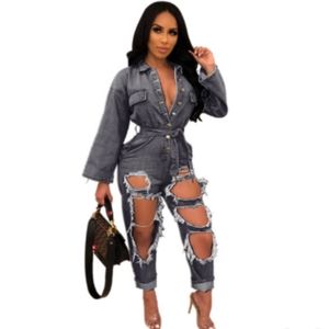 Fashionable holes ripped women jeans